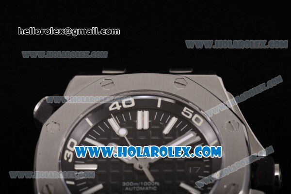 Audemars Piguet Royal Oak Offshore Diver Clone AP Calibre 3120 Automatic Steel Case with Black Dial Red Rubber Strap and White Stick Markers (EF) - Click Image to Close